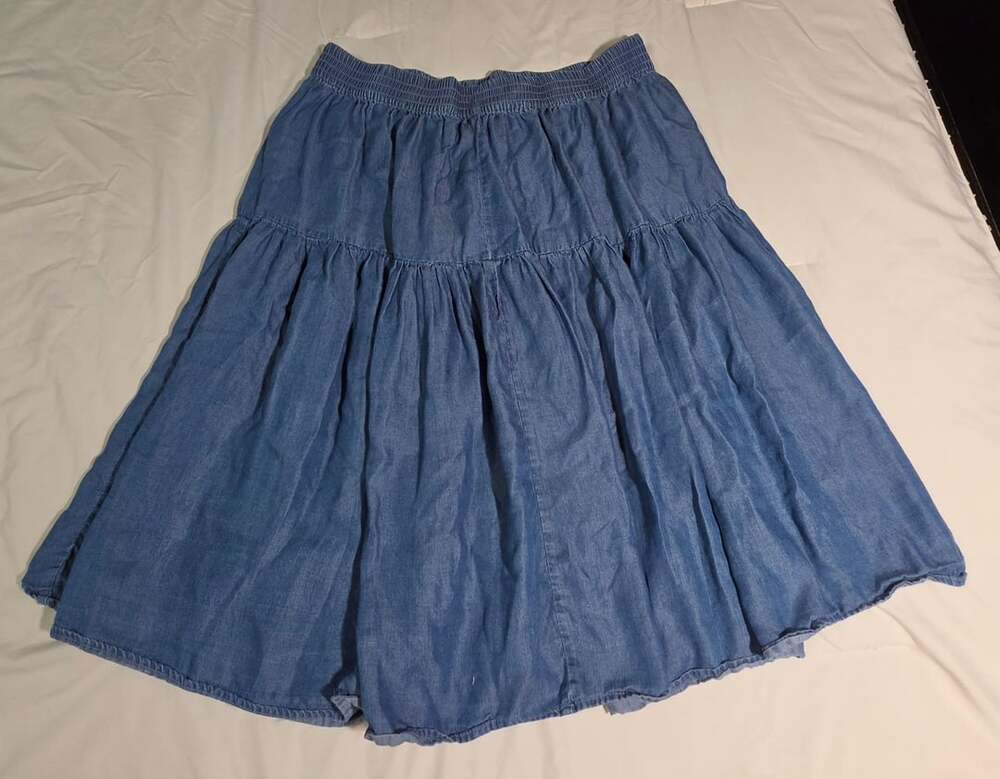 Tronjori Denim Skirt Size XL 100% Lyocell Tiered Midi Elastic Waist Blue